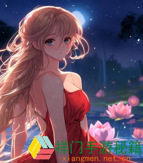 月下红莲映碧波愿君共浴共赏花影摇曳